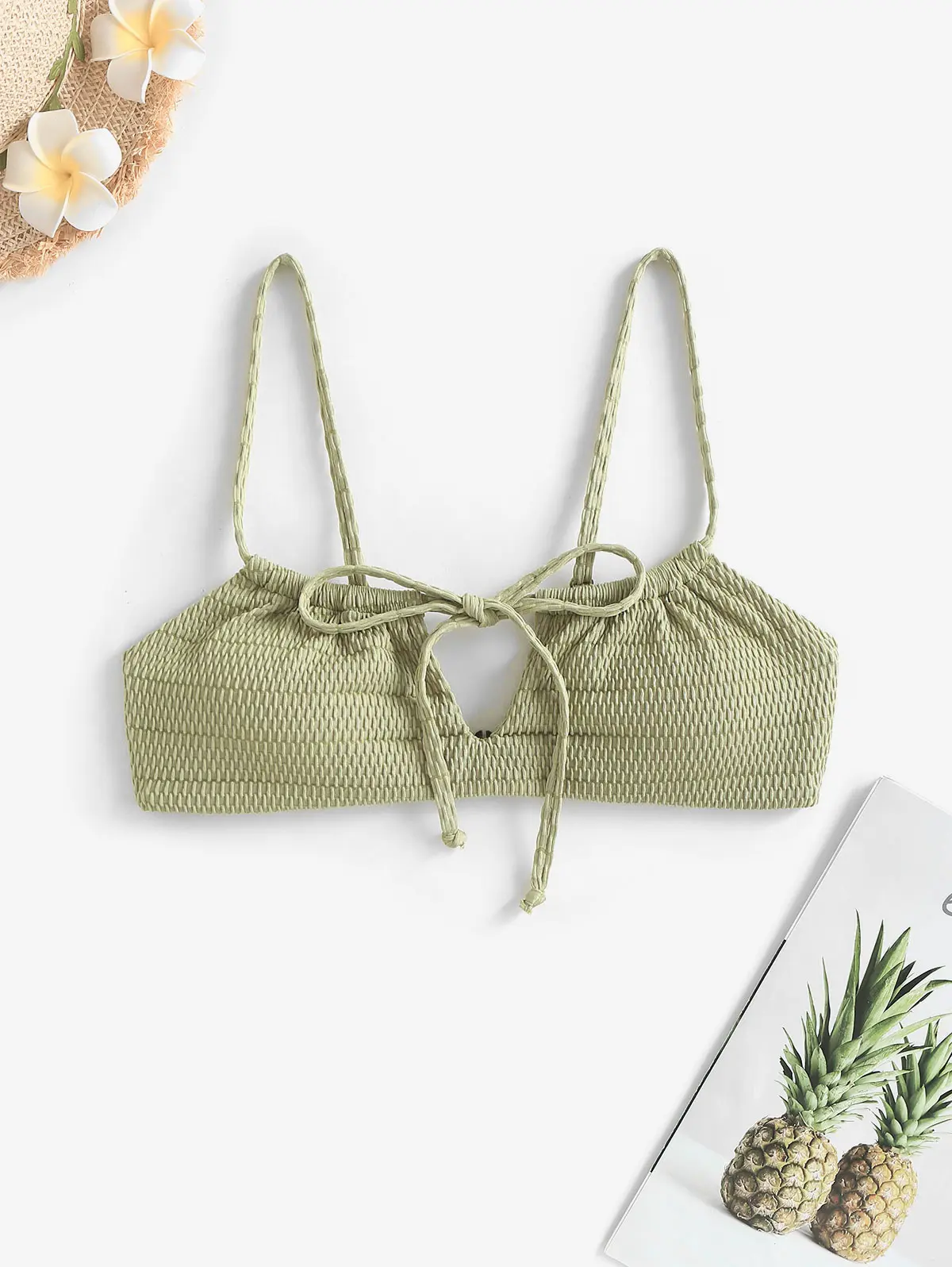 Tie Textured Bikini Top