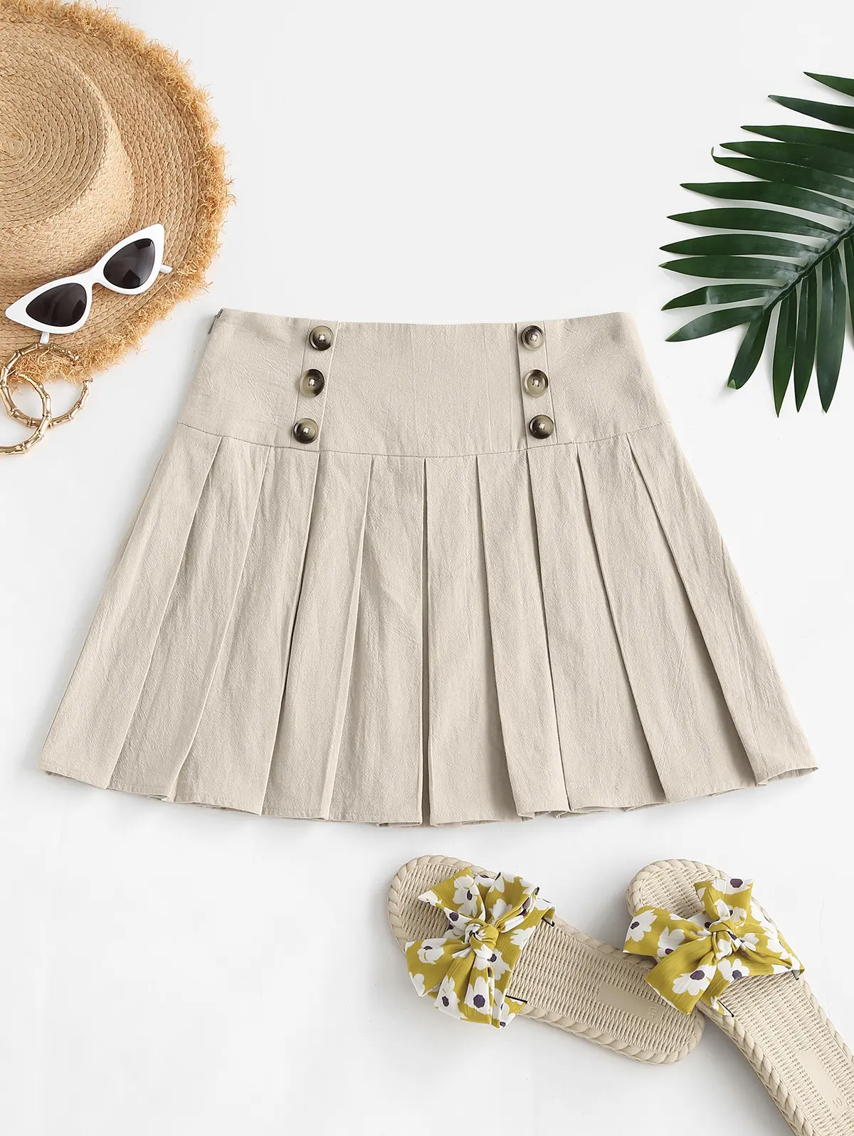 ZAFUL Mock Button Mini Pleated Skirt