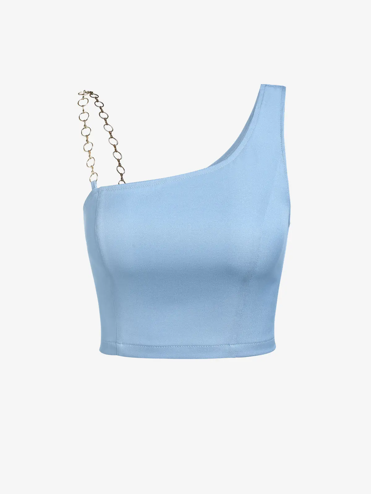 ZAFUL Cropped Asymmetric Neck Metal Chain Tank Top