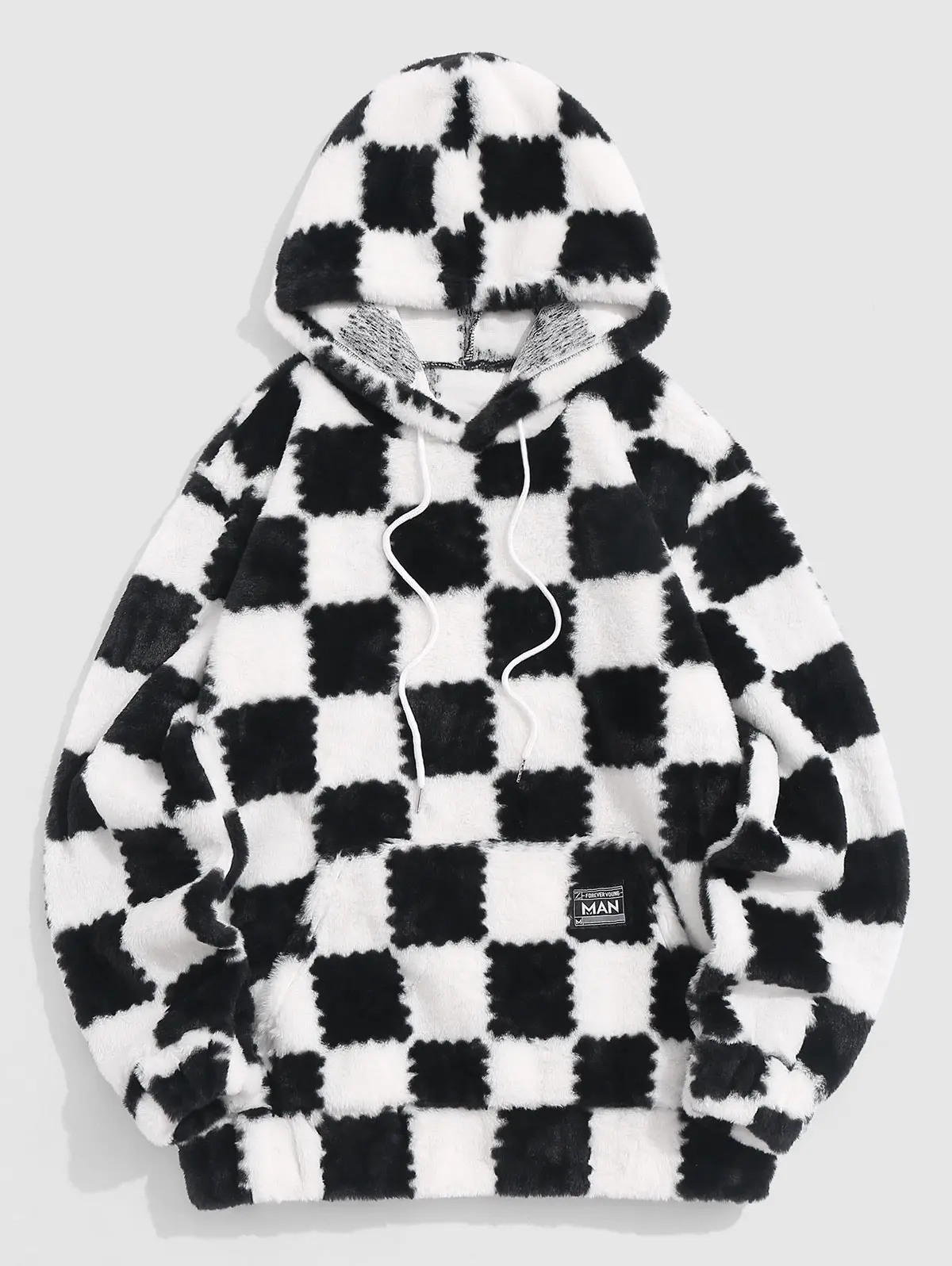 ZAFUL Checkered Pattern Fluffy Hoodie