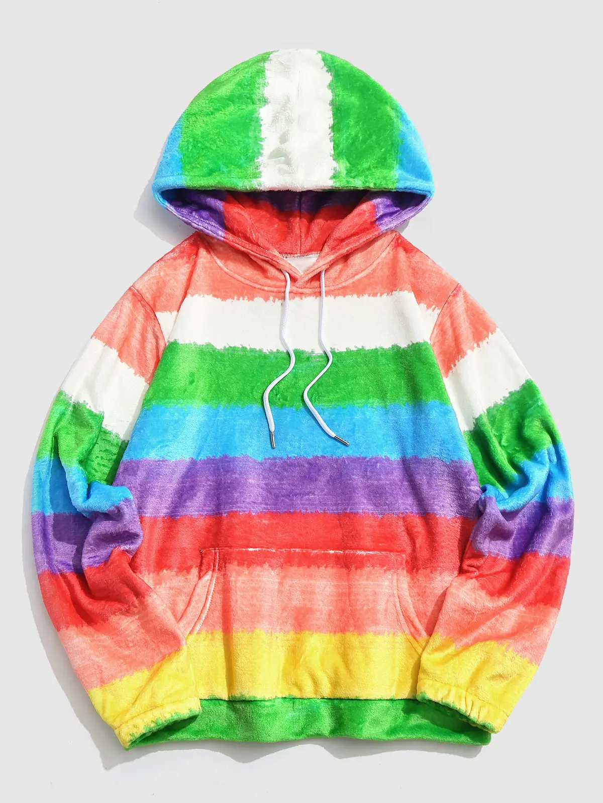 Colorful Rainbow Print Fluffy Hoodie