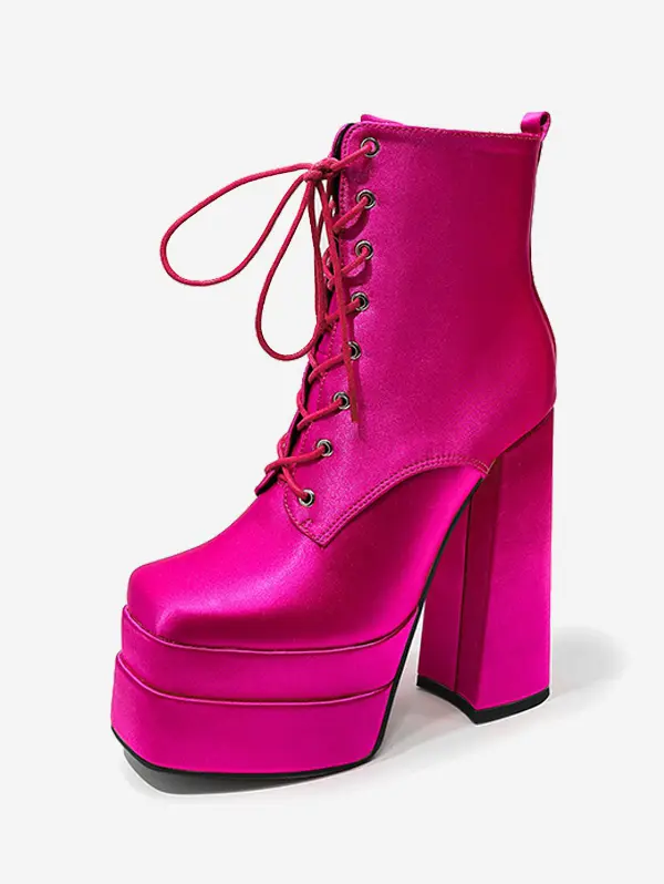 Chunky Platform Side Zip Design Satin Boots