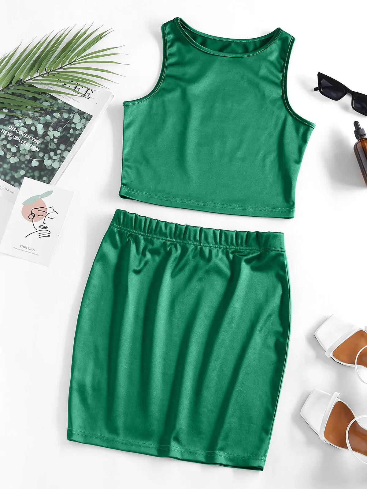 ZAFUL Sheeny Racerback Tank Top and Skirt Set