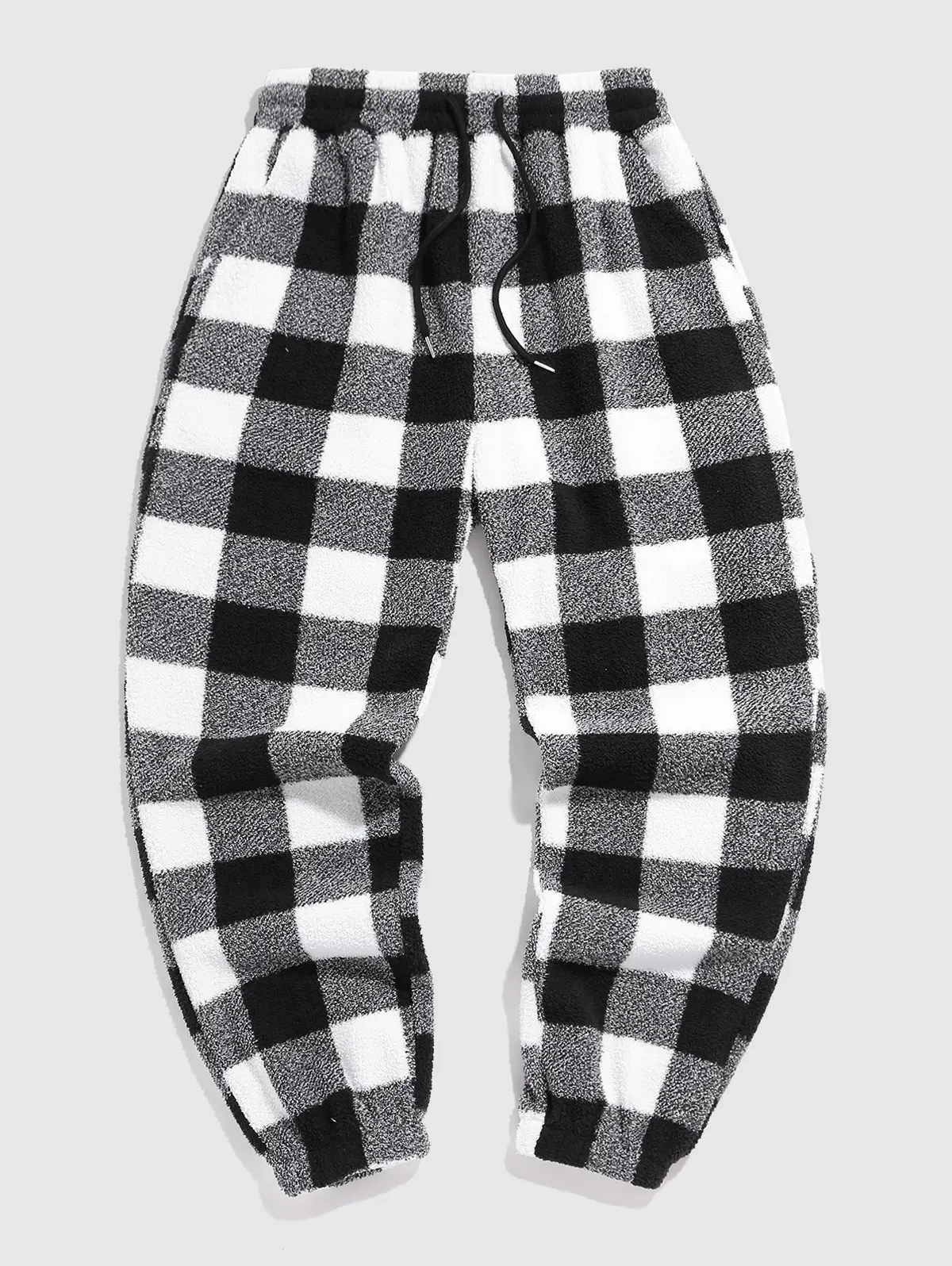 ZAFUL Checkerboard Pattern Warmth Fuzzy Beam Feet Pants