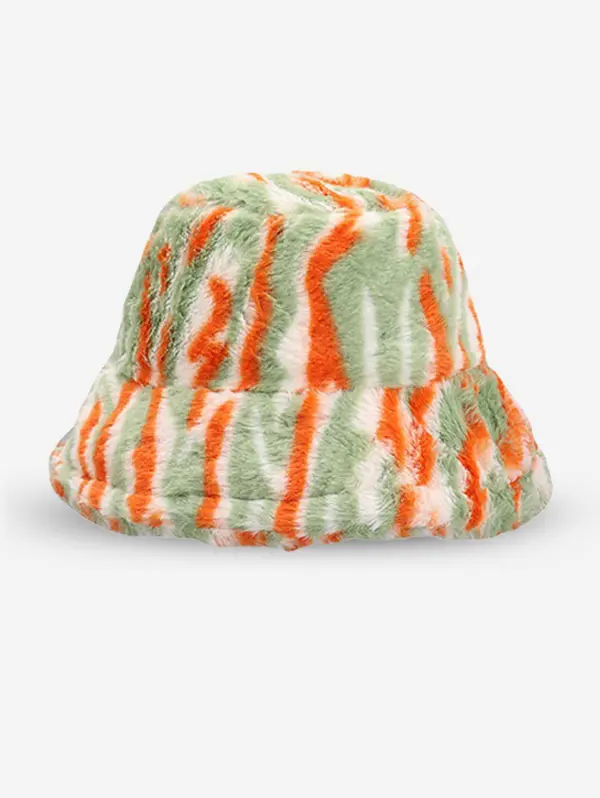 Colorful Striped Warmth Fuzzy Fleece Bucket Hat