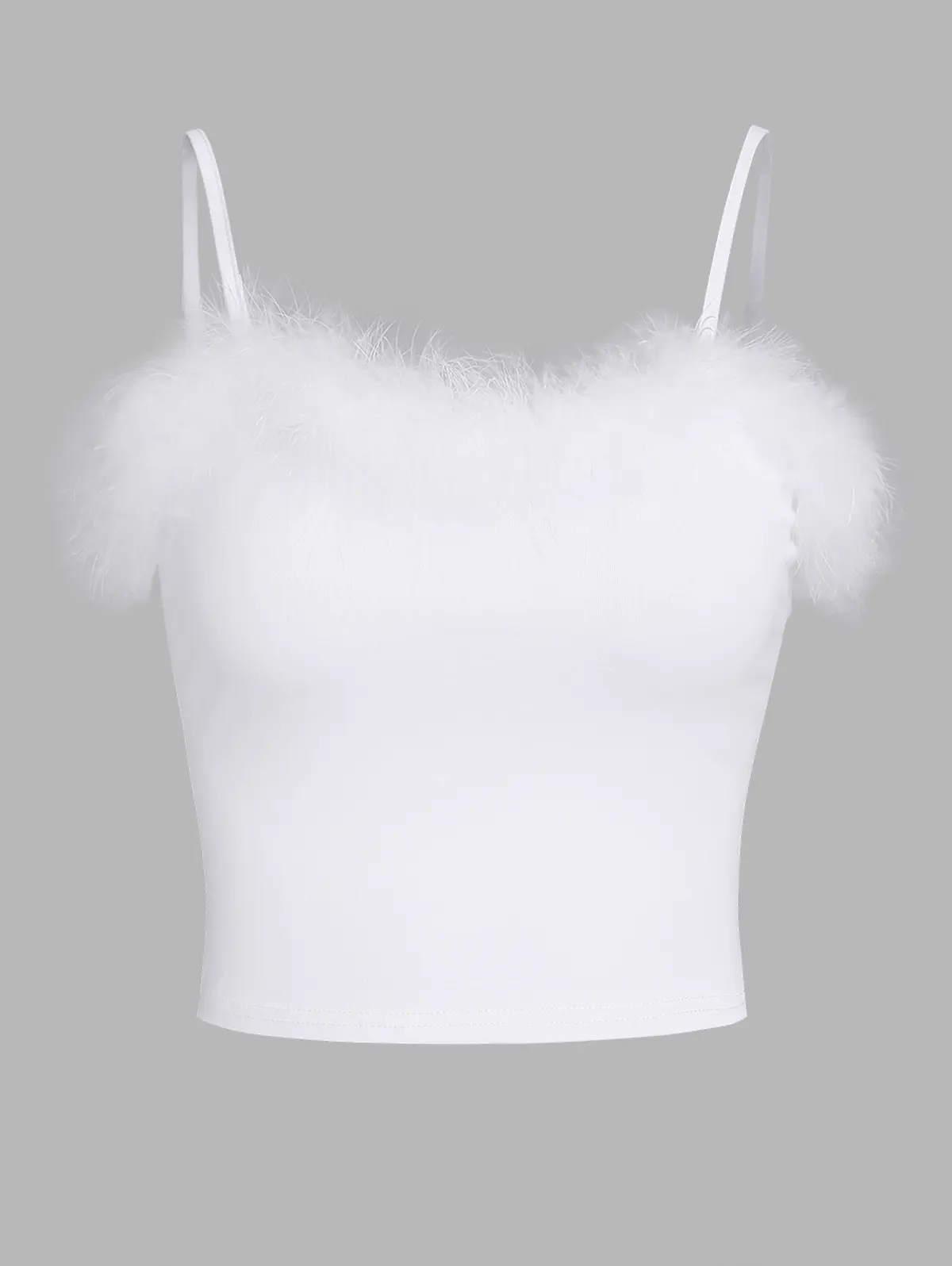 Solid Fuzzy Feather Trim Cami Top