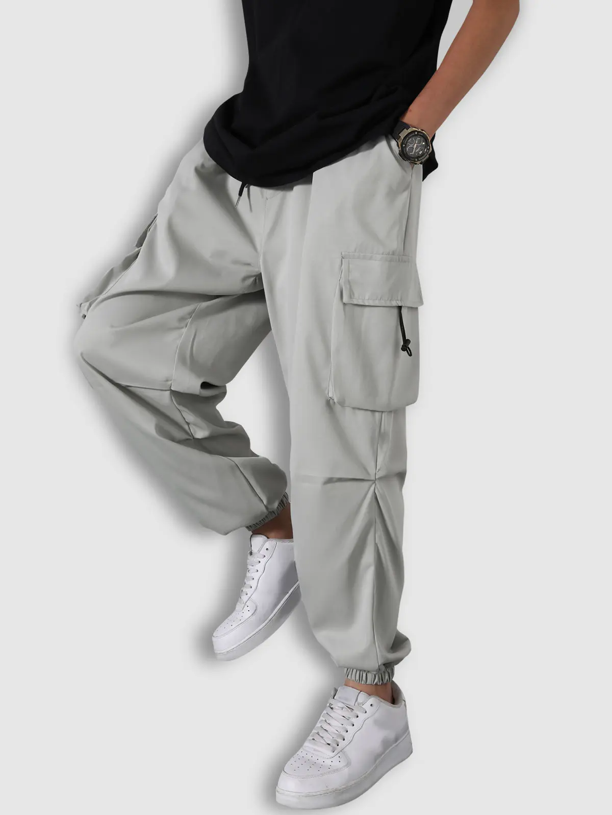 Solid Color Multi-pockets Beam Feet Cargo Pants