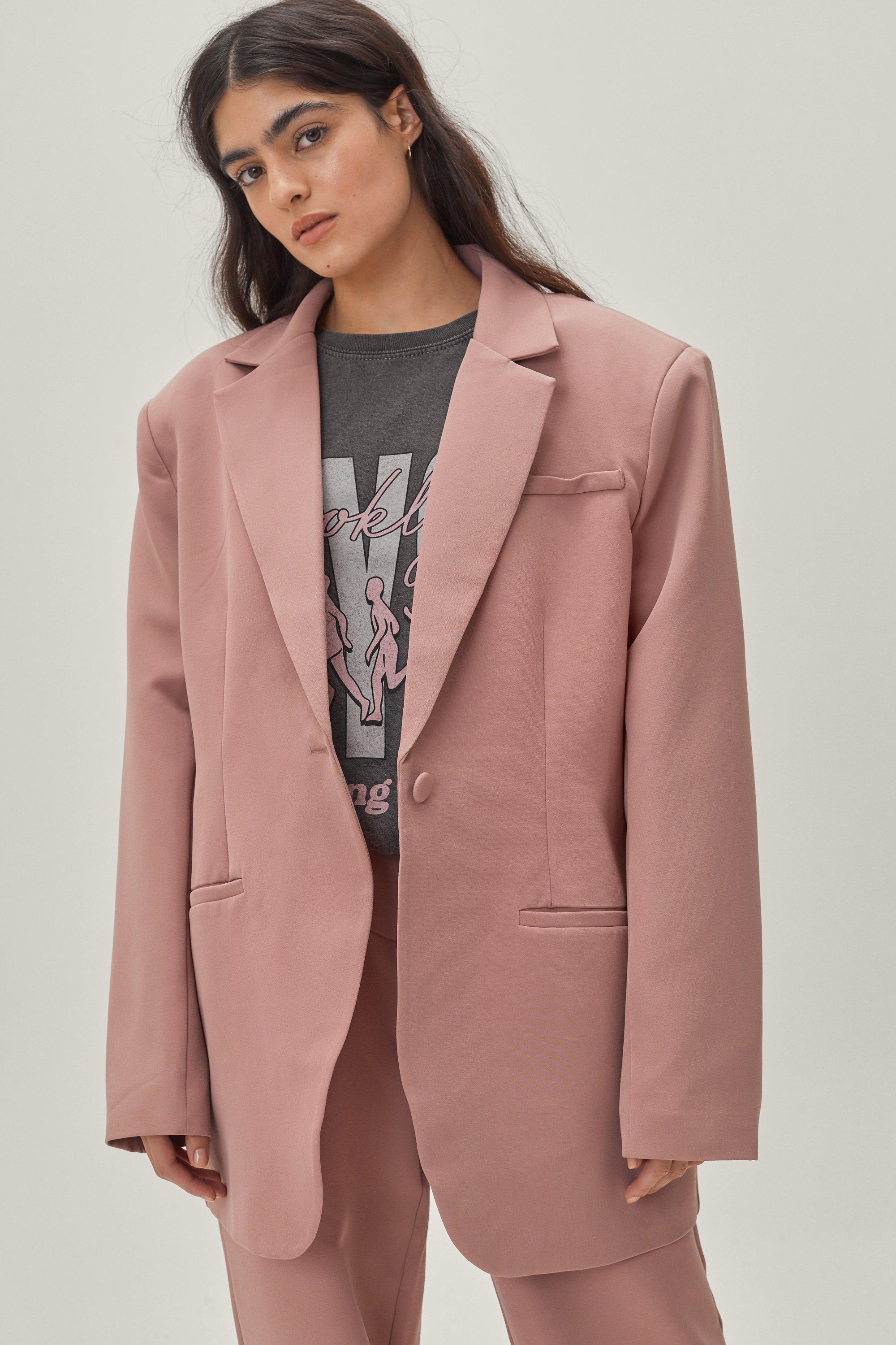 Womens Oversized Single Breasted Blazer - Pink - 6