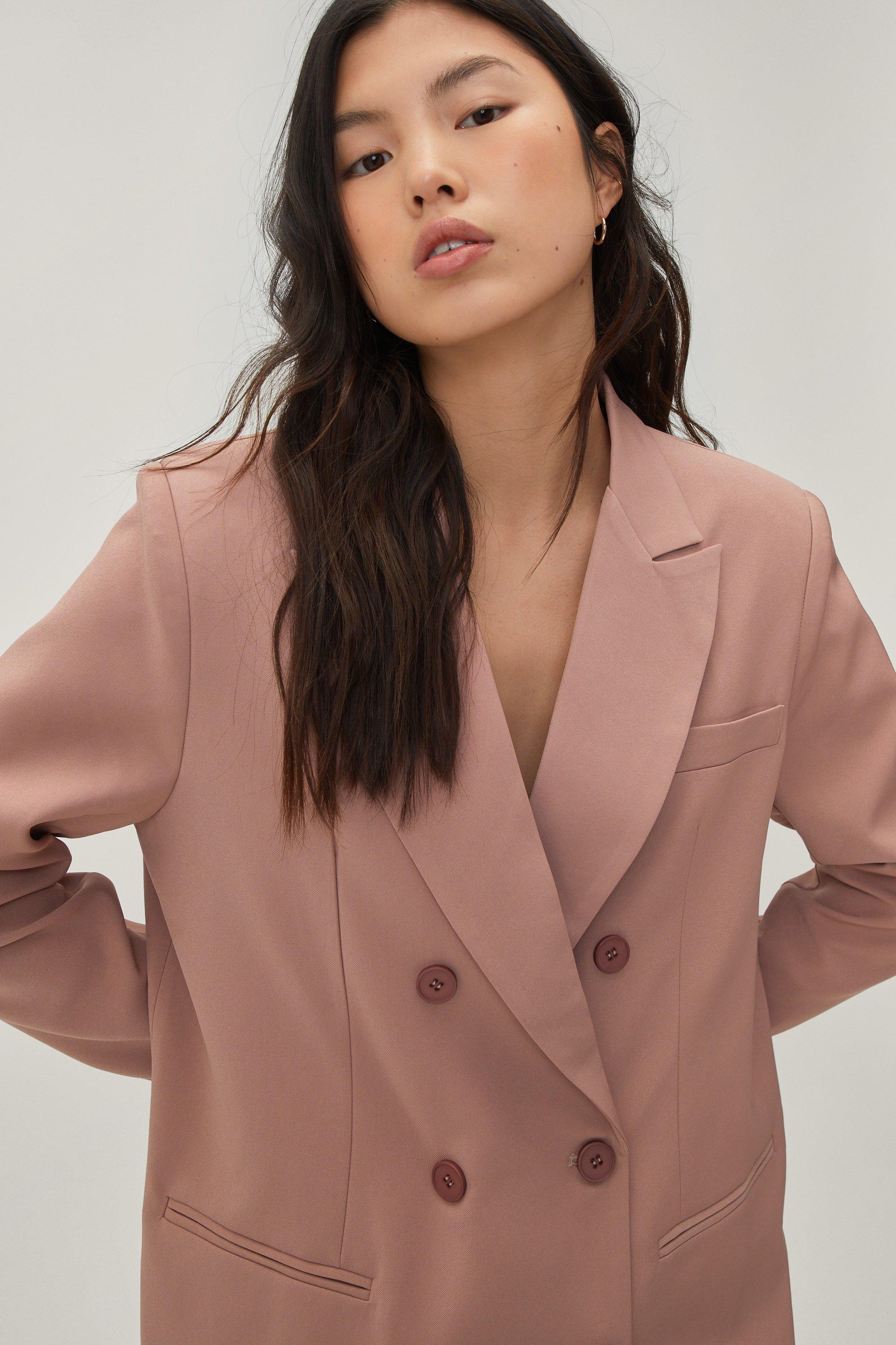 Womens Oversized Double Breasted Tailored Jacket - Pink - 4