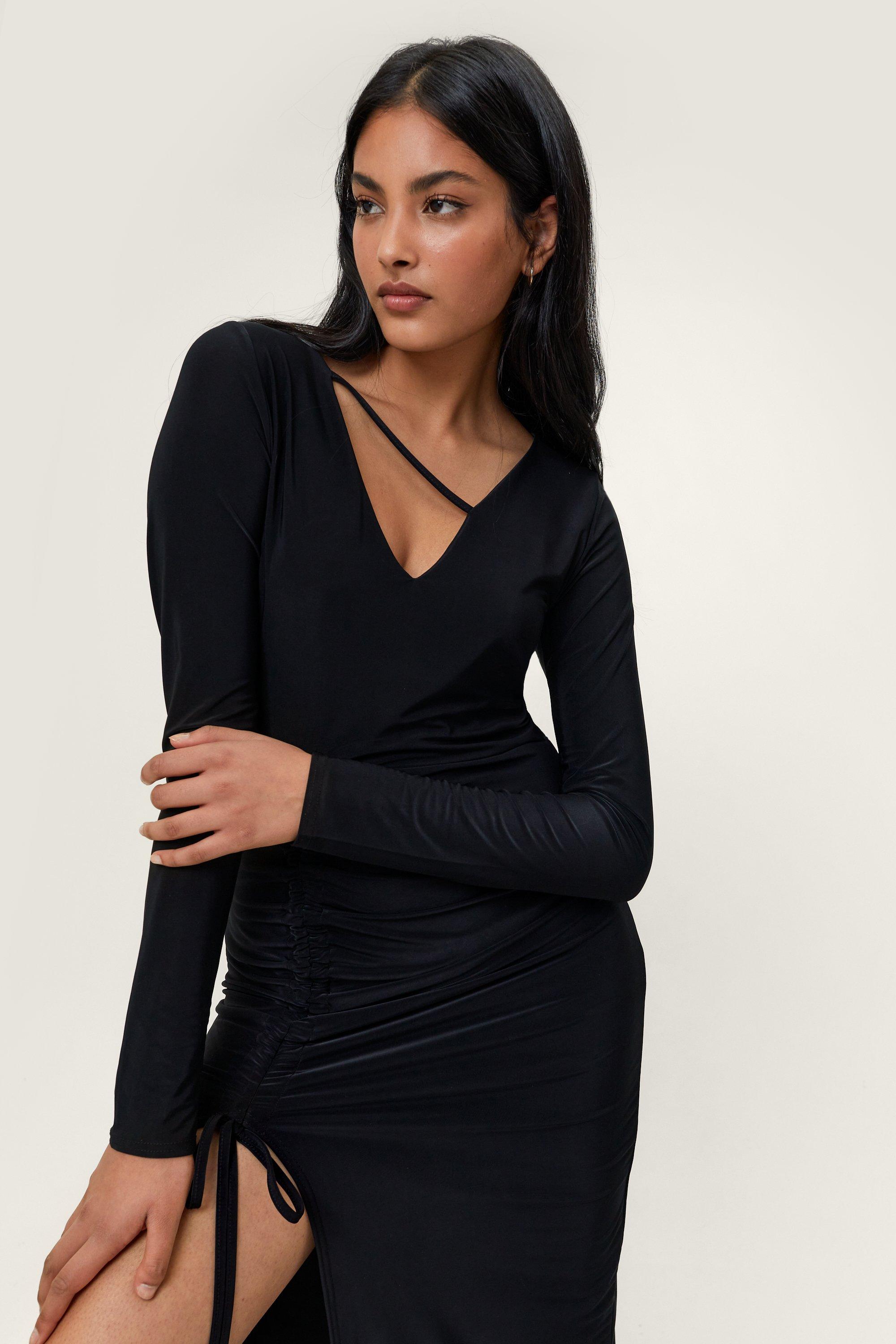 Womens Recycled Premium Slinky Midi Dress - Black - 12