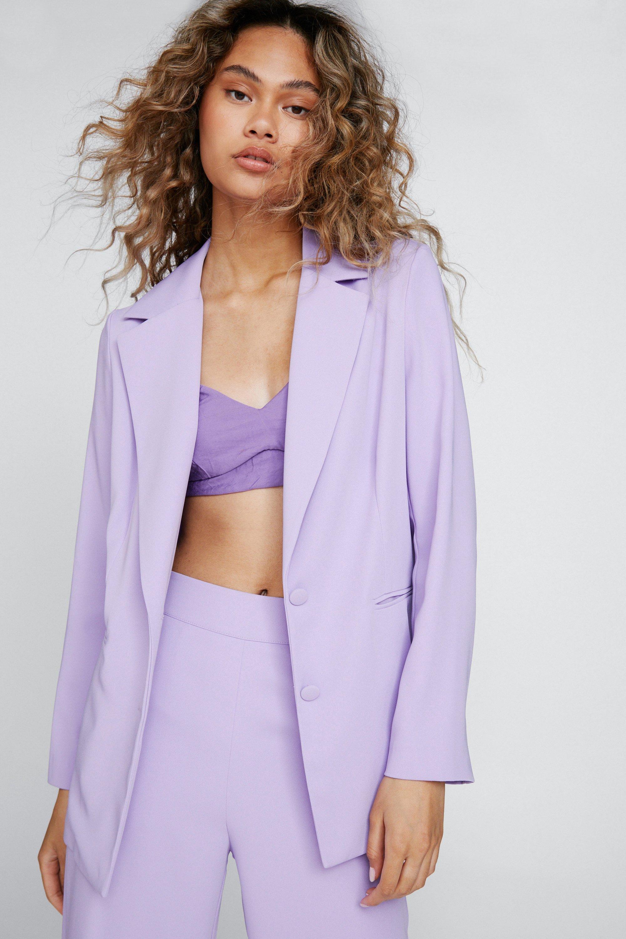 Womens Satin Tailored Single Breasted Blazer - Purple - 4