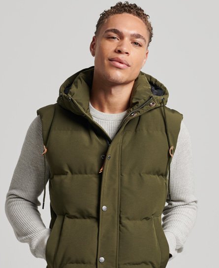 Superdry Men's Everest Hooded Puffer Gilet Green / Surplus Goods Olive - Size: S