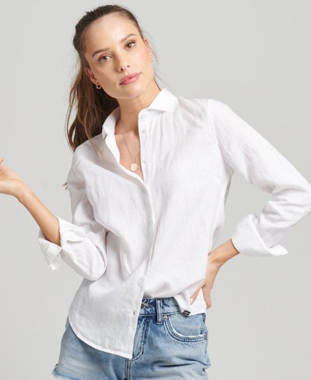 Superdry Women's Studios Linen Long Sleeve Shirt White / Optic - Size: 10