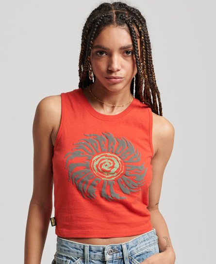 Superdry Women's Tribal Grunge Tank Top Orange / Tiger Orange - Size: 12