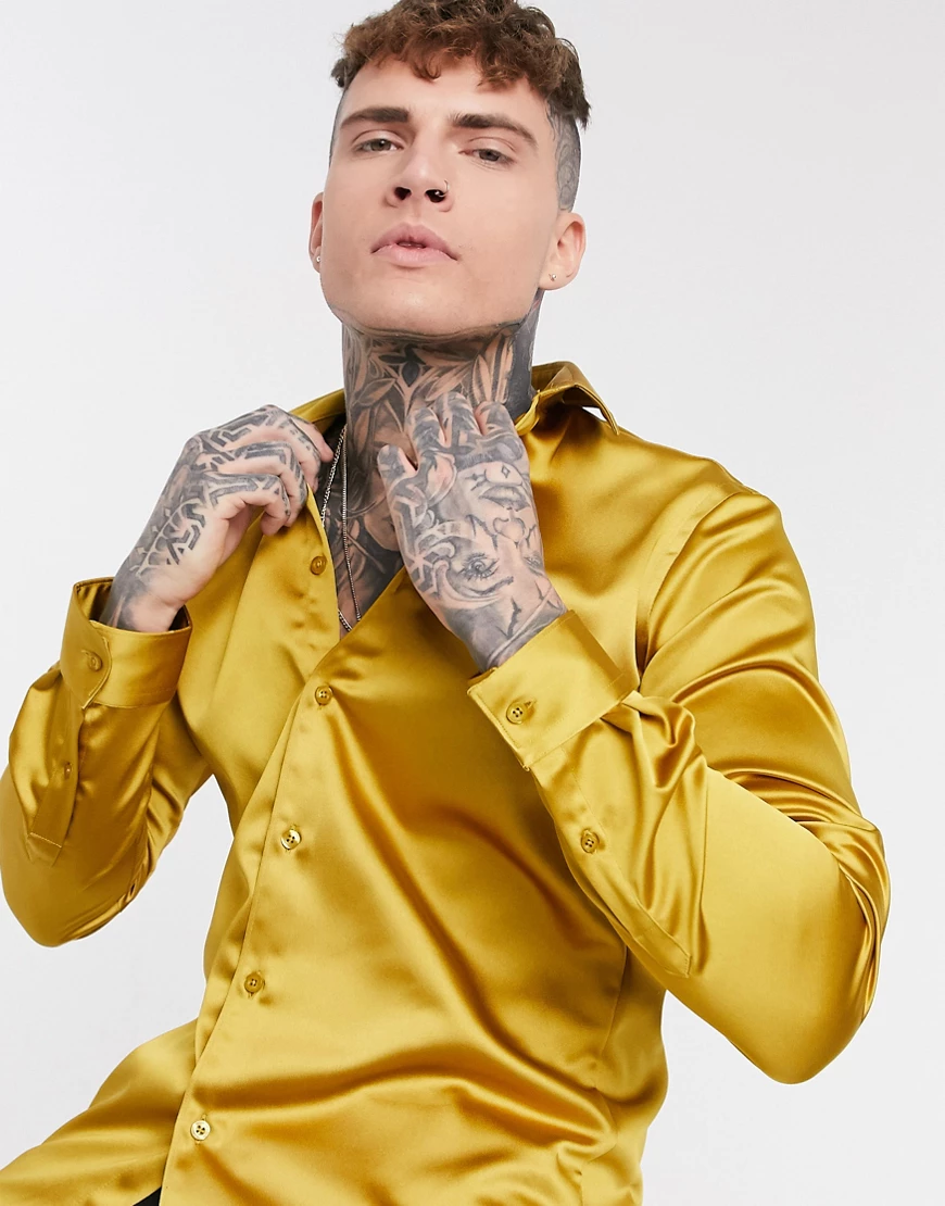 Twisted Tailor skinny shirt in mustard-Yellow