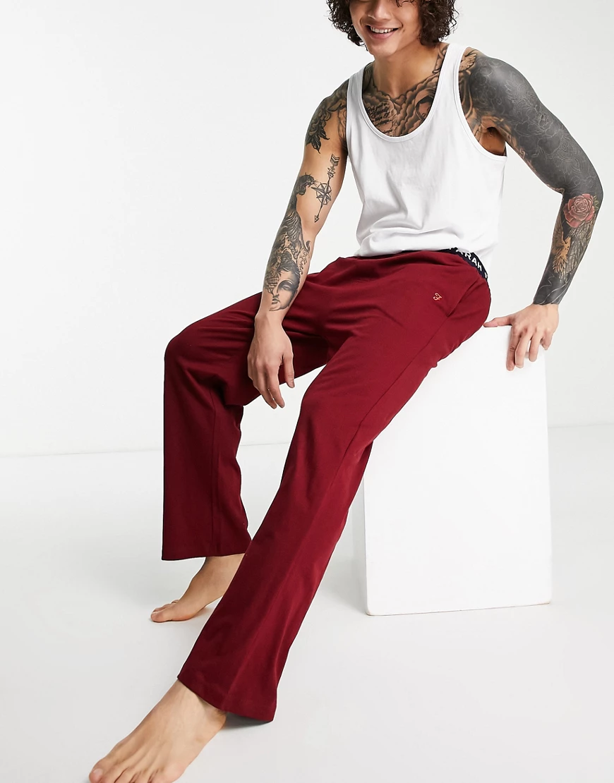 Farah Greshem jersey lounge pant in burgundy-Red