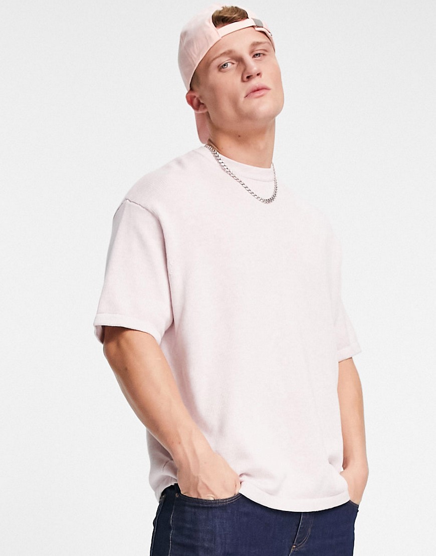 ASOS DESIGN midweight knitted oversized t-shirt in pale pink