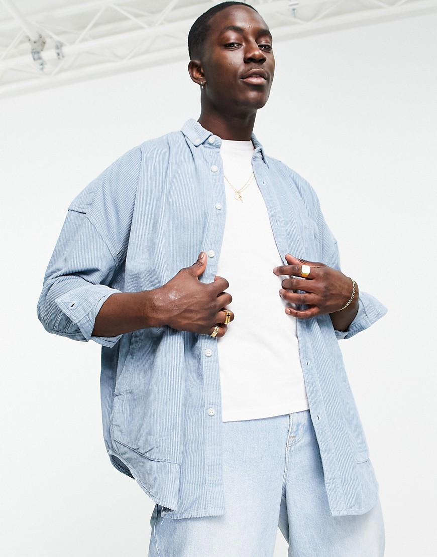 ASOS DESIGN Co-ord extreme oversized cord shirt in blue