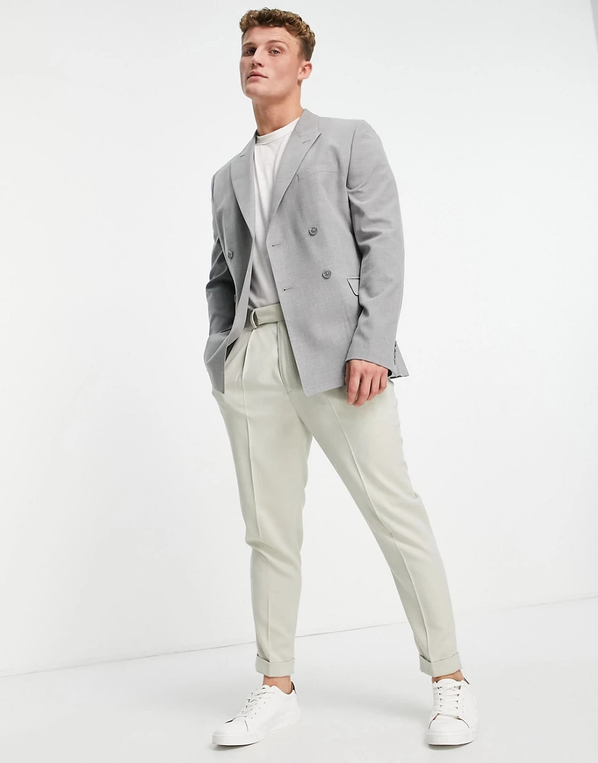 ASOS DESIGN skinny double breasted suit jacket in mid grey