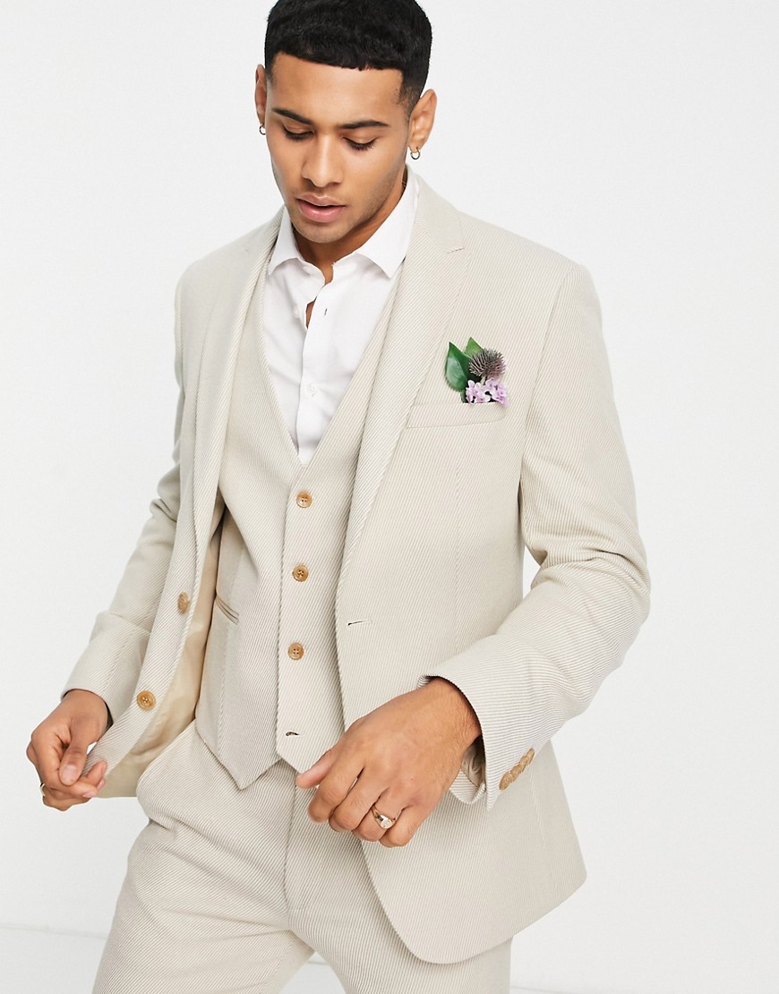 ASOS DESIGN wedding super skinny suit jacket in stone brushed twill-Neutral