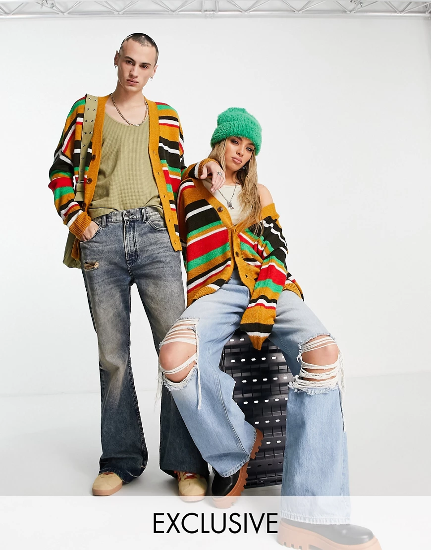 Reclaimed Vintage inspired unisex oversized stripe cardigan-Multi