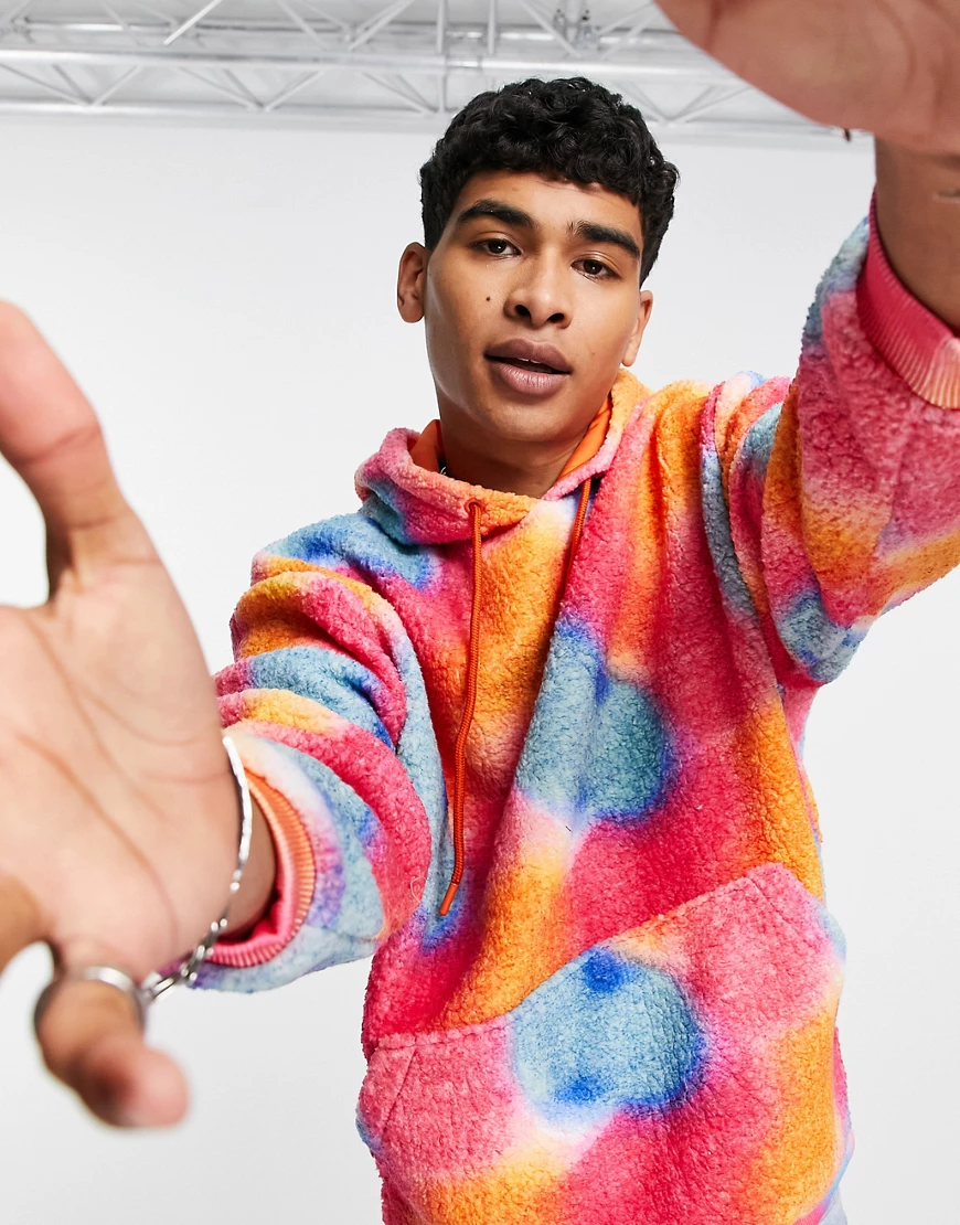 ASOS DESIGN oversized hoodie in teddy borg with ombre dip dye-Multi