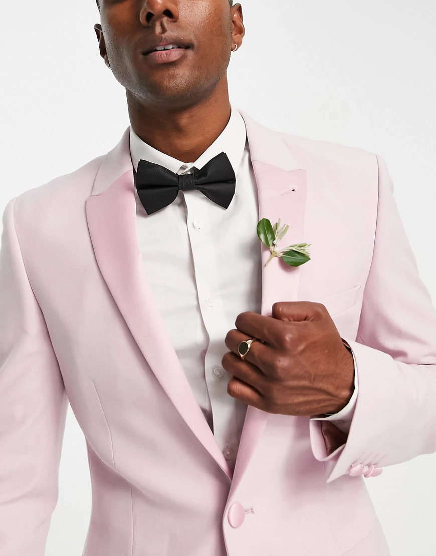 ASOS DESIGN super skinny tuxedo suit jacket in pastel pink