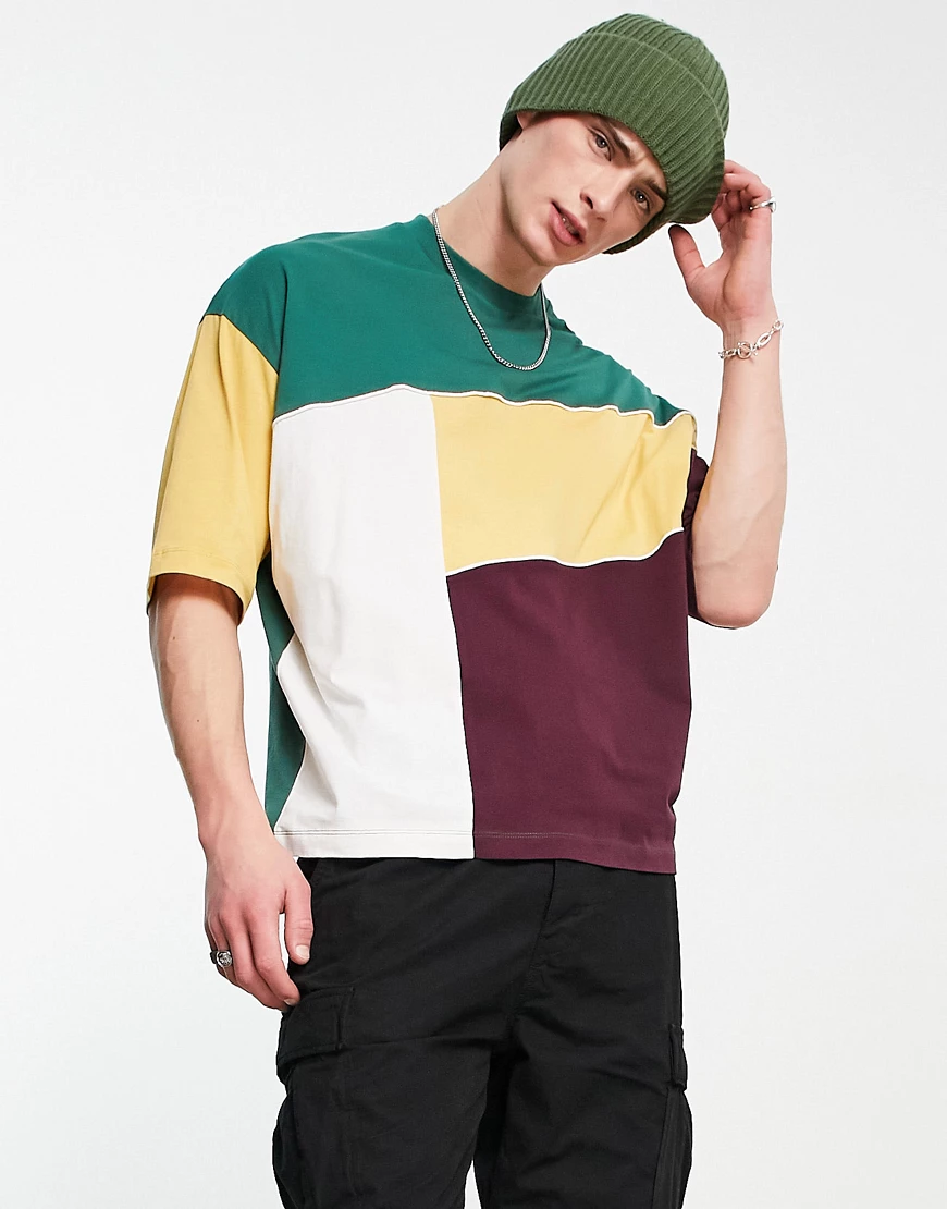 ASOS DESIGN oversized t-shirt in multi colour block with piping