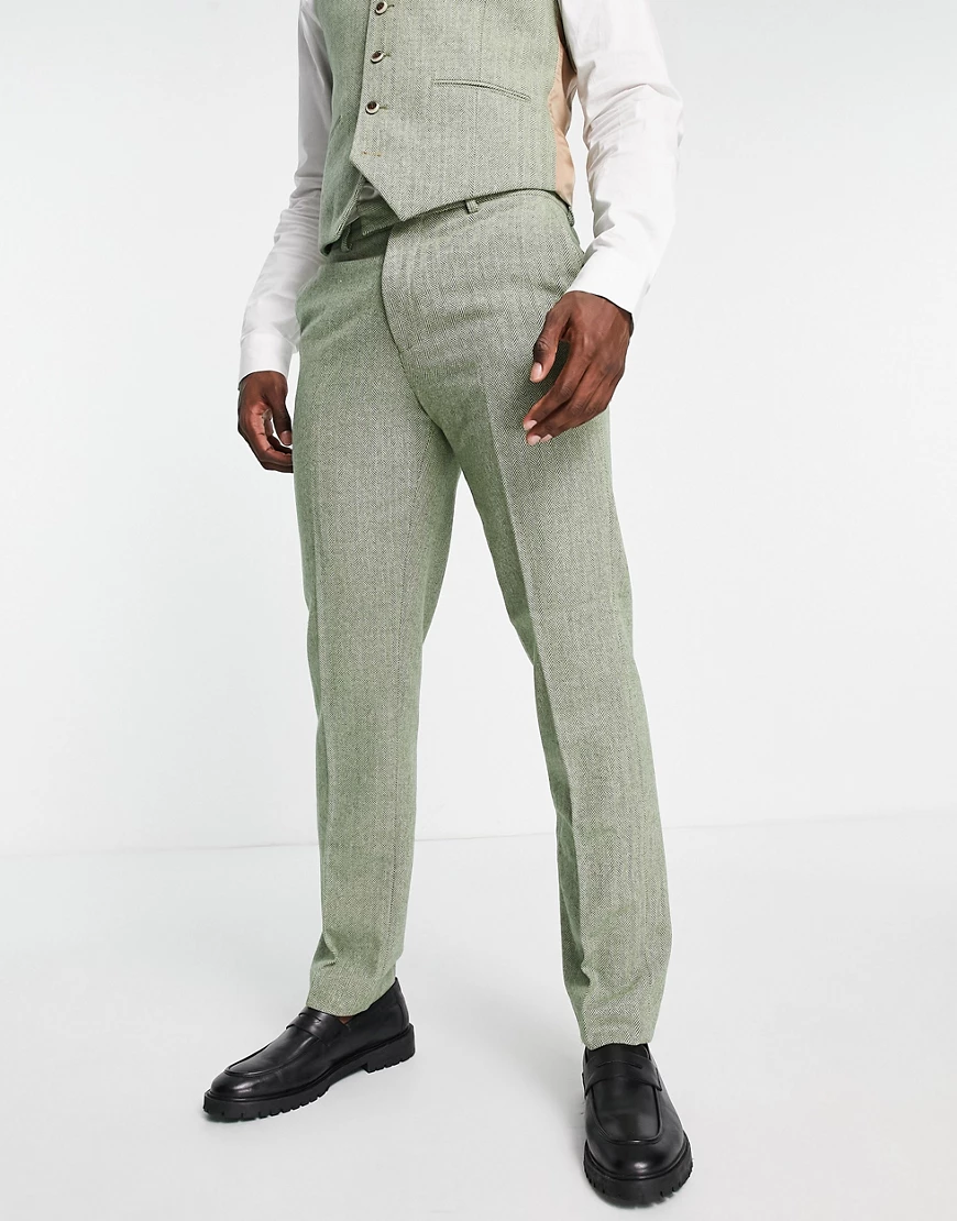 Harry Brown herringbone slim suit trousers in green