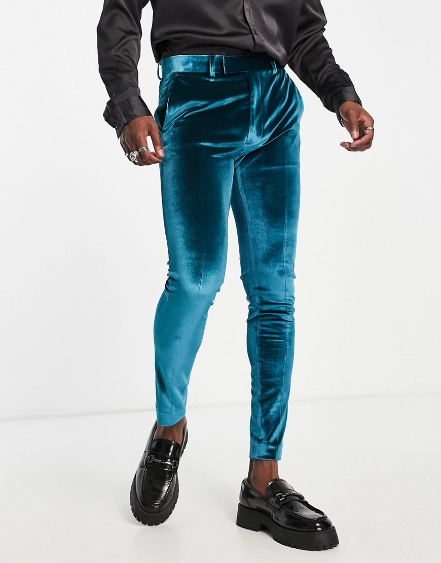 ASOS DESIGN super skinny suit trousers in dark teal velvet-Green