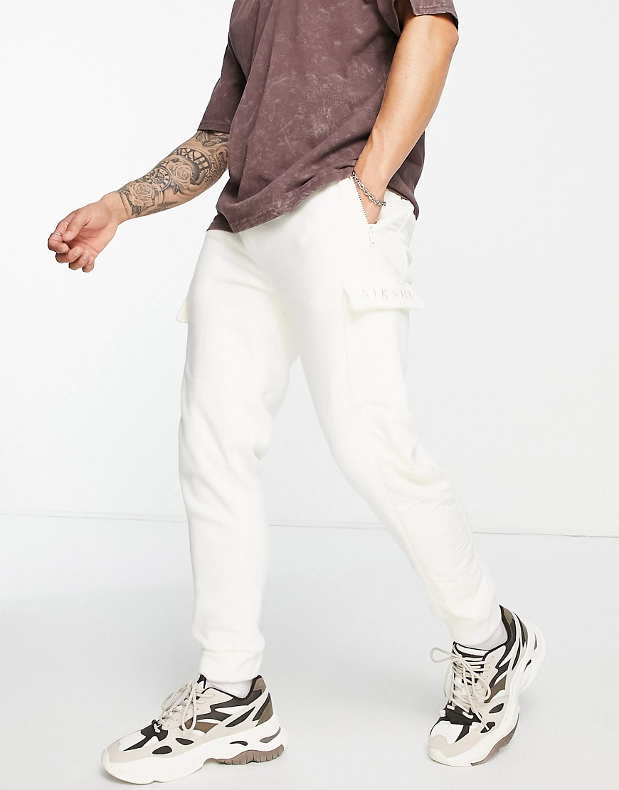 Siksilk polar fleece joggers in off white