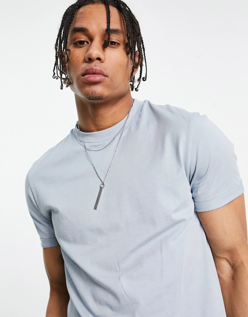 ASOS DESIGN t-shirt with roll sleeve in blue