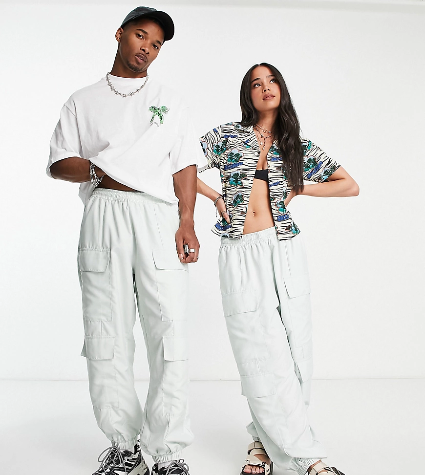 COLLUSION Unisex oversized cargo joggers in pale grey