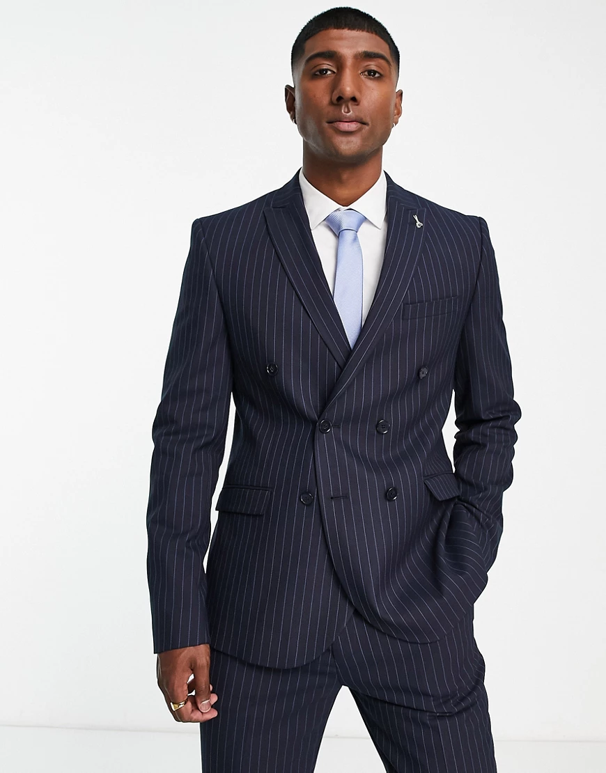 Shelby & Sons clarkson slim fit double breast pinstripe blazer in navy-Blue