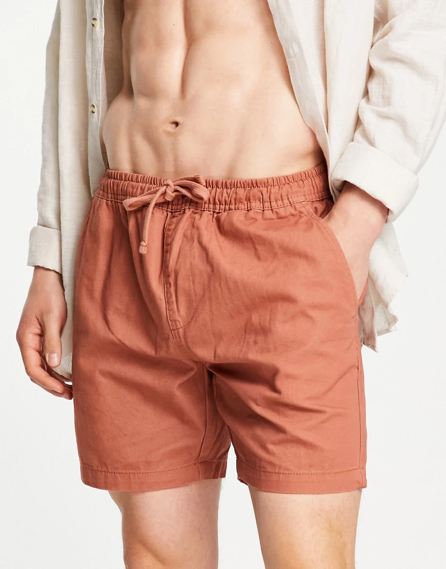 Threadbare elasticated waist chino shorts in red clay