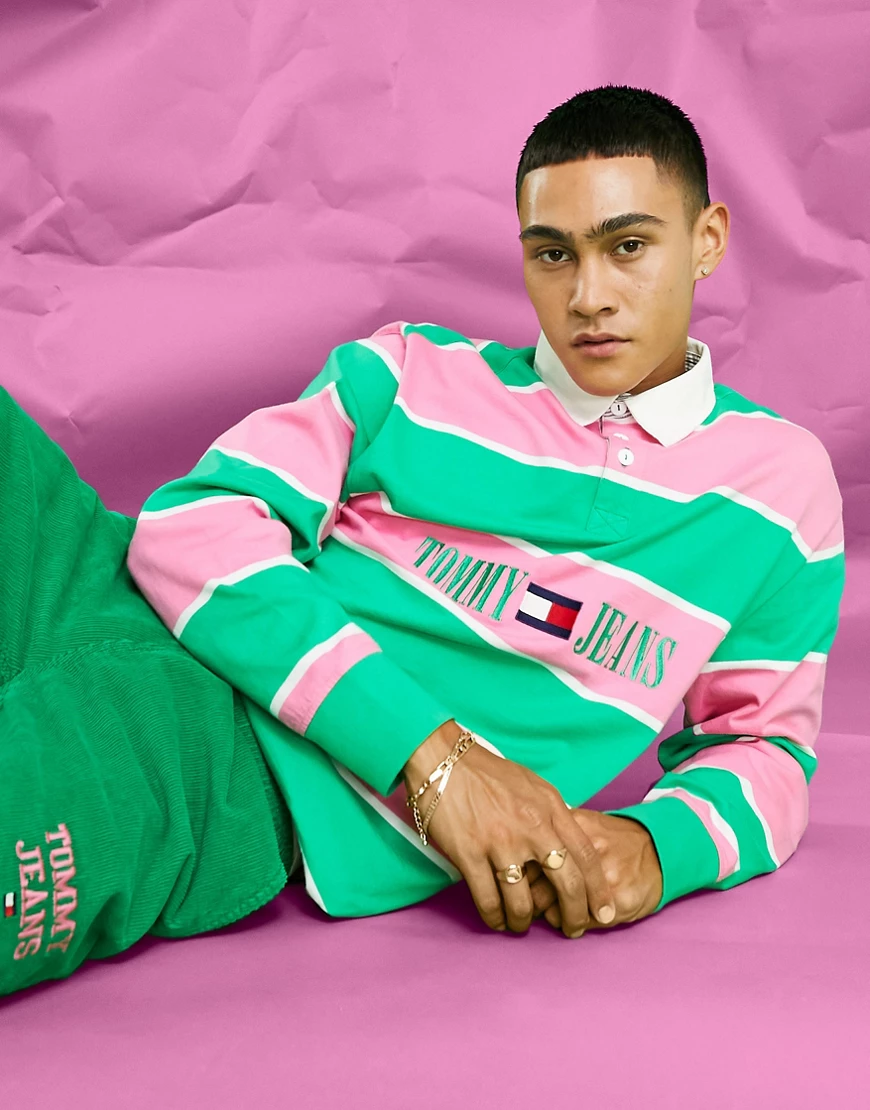 Tommy Jeans acid capsule cotton stripe rugby in pink/green-Multi