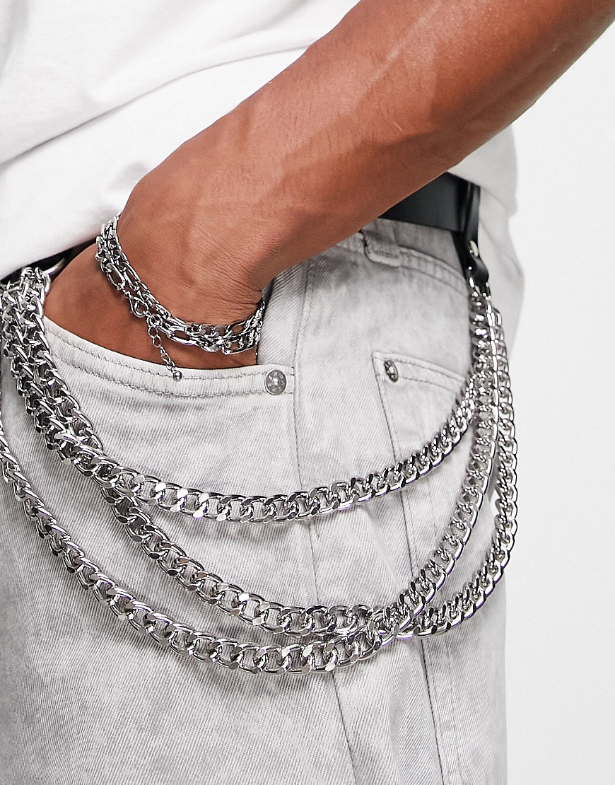 ASOS DESIGN belt with multi chain attachment in black