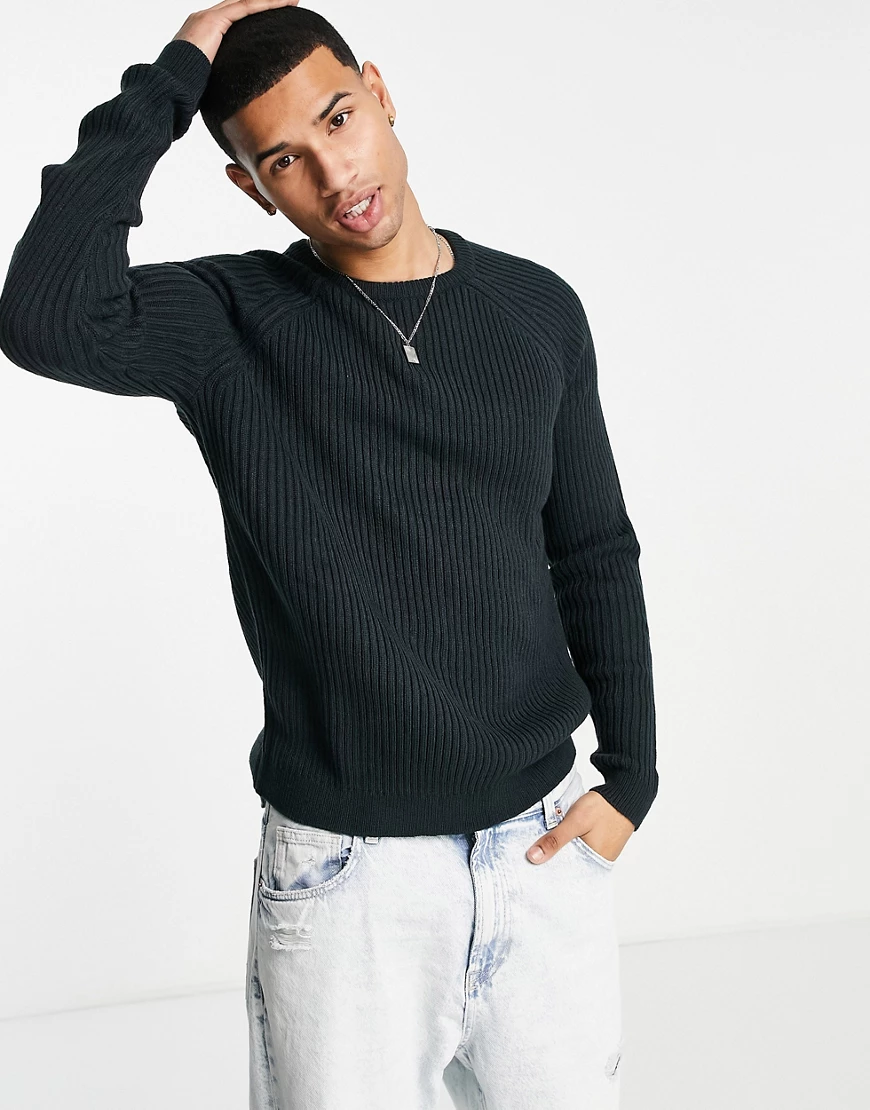 ASOS DESIGN knitted rib crew neck jumper in navy