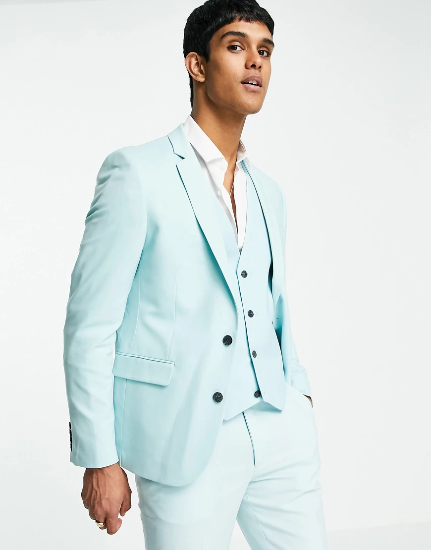 ASOS DESIGN wedding skinny suit jacket in ice blue