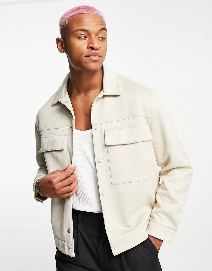 Bershka overshirt in beige-Neutral