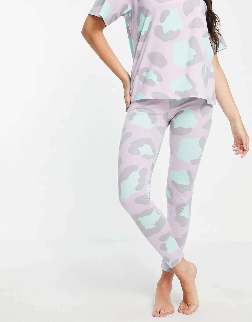 ASOS DESIGN oversized animal tee & legging jersey pyjama set in lilac-Purple