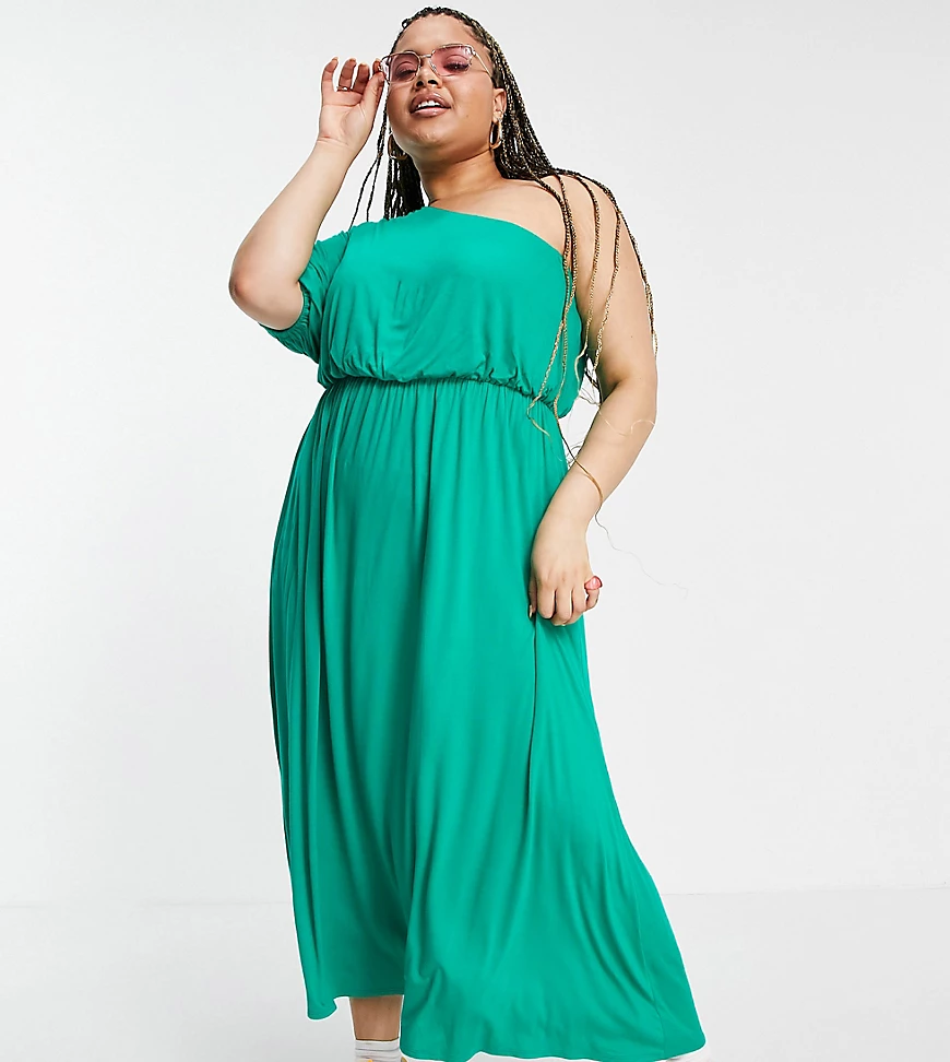 ASOS DESIGN Curve one shoulder midaxi dress in jade green