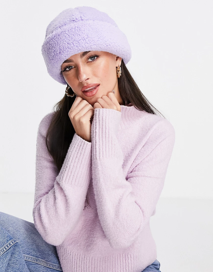 ASOS DESIGN borg fisherman beanie in lilac - LILAC-Purple