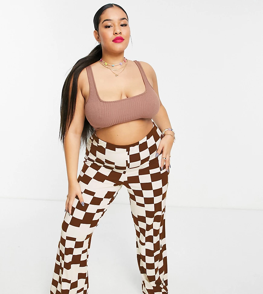 ASOS DESIGN Curve dad trouser in distorted checkerboard print-Multi