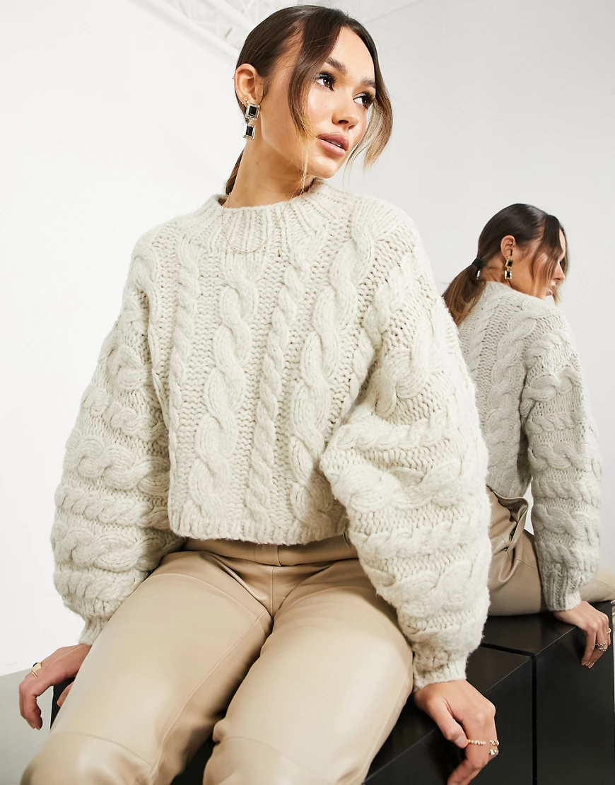 ASOS EDITION hand knit cable jumper in oatmeal-Neutral