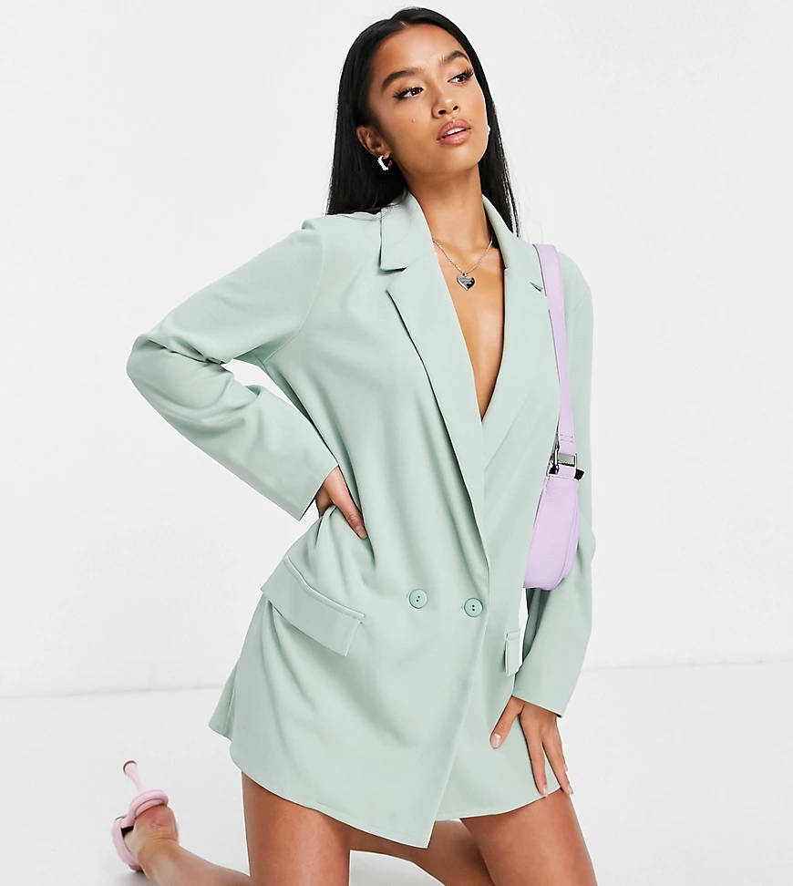 ASOS DESIGN Petite jersey supersized boyfriend suit blazer in sage-Green