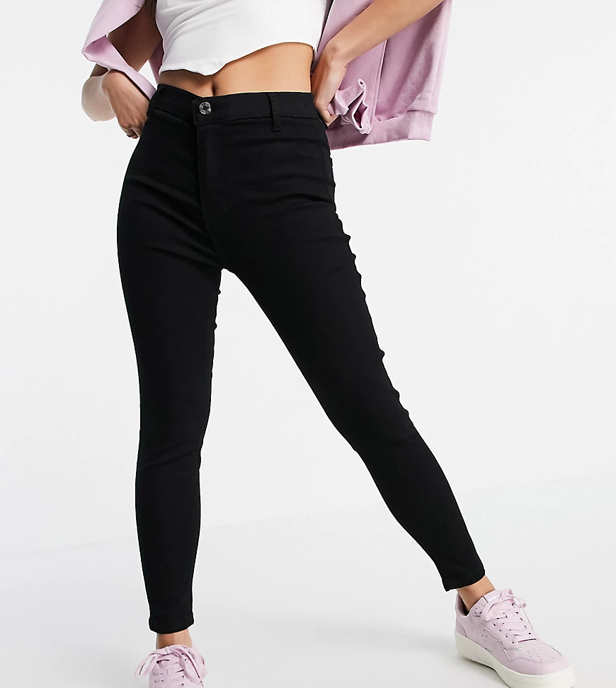 DTT Petite Chloe high waisted disco stretch skinny jeans in black