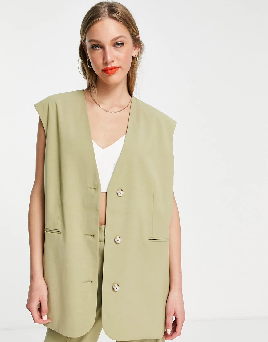 Topshop co-ord oversized woven vest in sage-Green