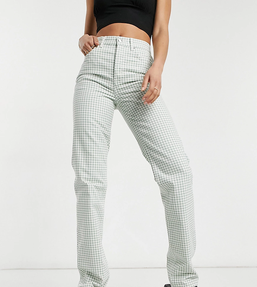 ASOS DESIGN Tall mid rise '90's' straight leg jeans in green gingham