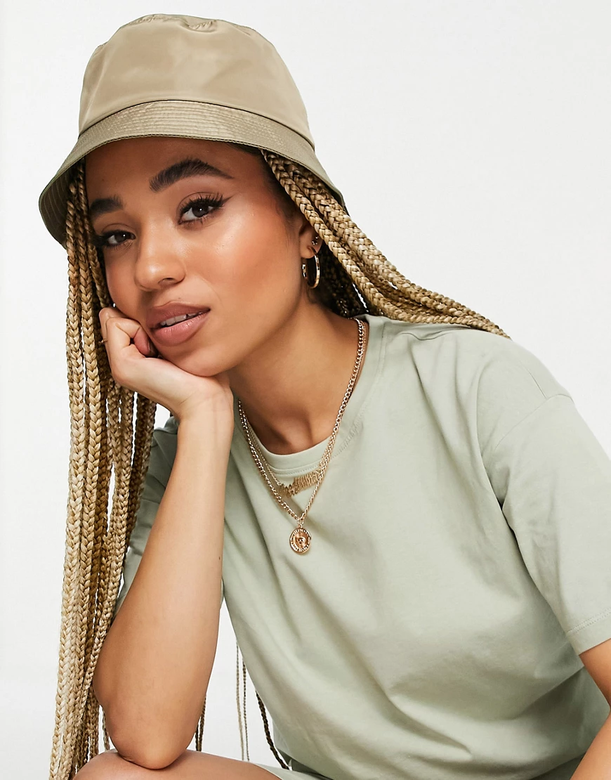 ASOS DESIGN nylon bucket hat in stone-Neutral